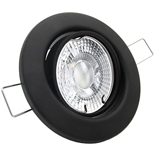 trendlights24 Decora LED Einbaustrahler 230V Schwarz matt rund, 1er Set Spots 4W GU10 Warmweiß, Decken Einbauleuchte 68 mm, schwenkbar von trendlights24