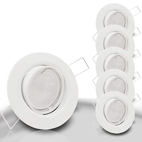 trendlights24 Decora LED Einbaustrahler 230V Weiß rund, 5er Set Spots 6W 500 lm GU10 Kaltweiß, Decken Einbauleuchte 68 mm, Einbauspots schwenkbar von trendlights24