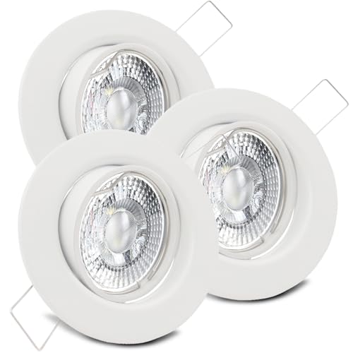 trendlights24 Decora LED Einbaustrahler 230V Weiß rund 3-Stufen dimmbar extra flach 35mm, 3er Set Neutralweiß 5W LED-Spots, Deckenspots schwenkbar von trendlights24