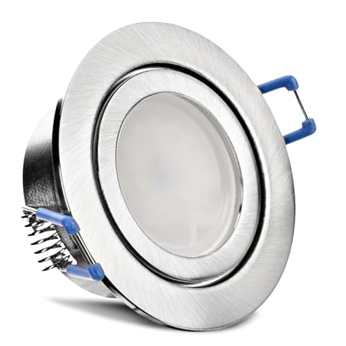 trendlights24 Mare Decken Einbaustrahler IP44-1er Set ultra flach 35 mm LED Spots 5W dimmbar 230V Neutralweiß 4000K - Edelstahl Optik - Bad außen von trendlights24