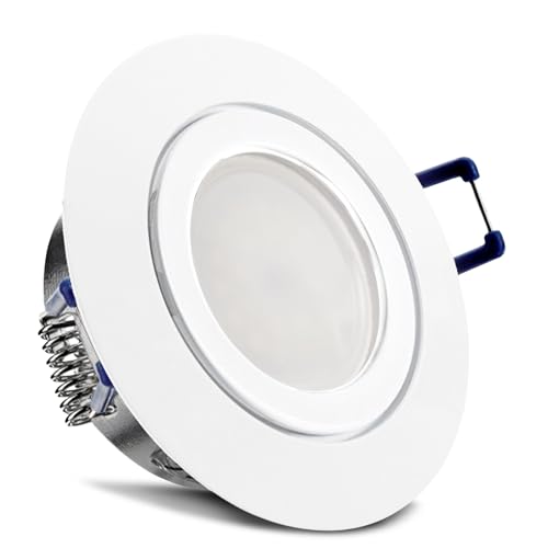 trendlights24 Mare Decken Einbaustrahler IP44-1er Set ultra flach 35 mm LED Spots 5W dimmbar 230V Neutralweiß 4000K - Weiß - Badezimmer außen von trendlights24
