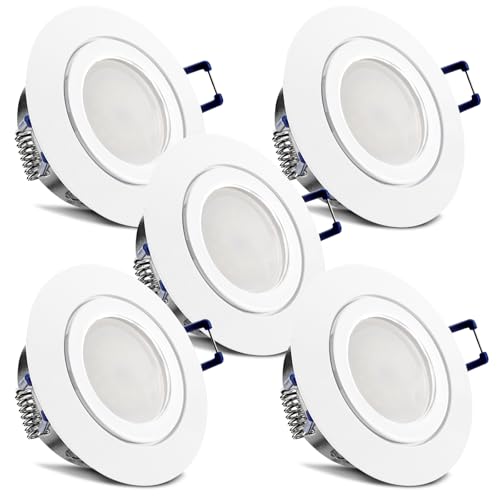 trendlights24 Mare Decken Einbaustrahler IP44-5er Set ultra flach 35 mm LED Spots 5W dimmbar 230V Warmweiß 3000K - Weiß - Bad außen von trendlights24