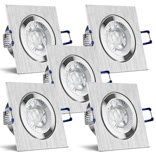 trendlights24 Mare IP44 Bad LED Einbaustrahler 230V Aluminium eckig 3 Stufen dimmbar ultra flach 35 mm 5er Set 5W Warmweiß Decken Spots für Feuchtraum von trendlights24