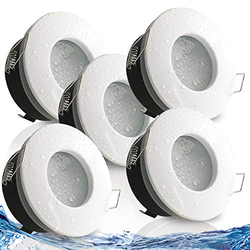 trendlights24 Nautic Decken Einbaustrahler rund IP65-5er Set ultra flach 50 mm LED Spots 5W 230V Warmweiß - Weiß Bad Feuchtraum von trendlights24