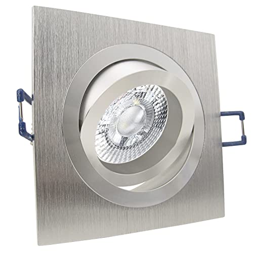 trendlights24 Noble Decken Einbaustrahler Alu Silber eckig LED - 12er Set 7W dimmbar 38° 230V GU10 Warmweiß - Aluminium Einbauleuchte schwenkbar von trendlights24