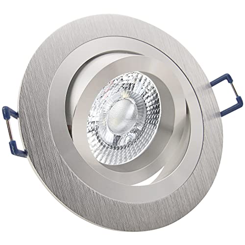 trendlights24 Noble Decken Einbaustrahler Alu Silber rund LED - 5er Set 7W dimmbar 38° 230V GU10 Kaltweiß - Aluminium Einbauleuchte schwenkbar von trendlights24