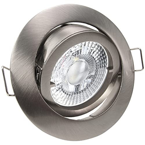 trendlights24 Premio LED Einbaustrahler 230V Edelstahl rund 3-Stufen dimmbar extra flach 35mm, 3er Set Warmweiß 5W Spots, Einbauleuchten schwenkbar von trendlights24