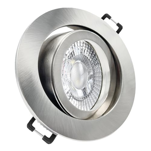 trendlights24 Premio-C LED Einbaustrahler 230V Edelstahl rund 3-Stufen dimmbar extra flach 35mm, 5er Set Warmweiß 5W Spots, Einbauleuchten schwenkbar von trendlights24