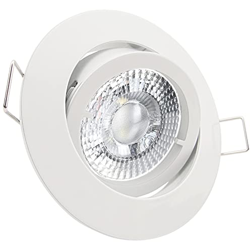 trendlights24 Premio LED Einbaustrahler 230V Weiß rund 3-Stufen dimmbar extra flach 35mm, 3er Set Warmweiß 5W LED-Spots, Deckenspots schwenkbar von trendlights24