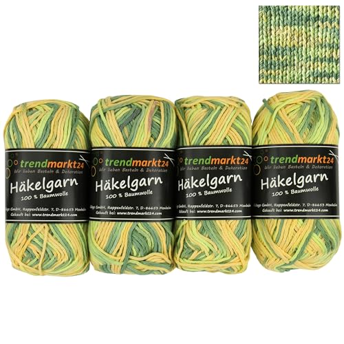 trendmarkt24 Häkelgarn Set Jacquard Grün 4 Baumwollknäuel 50g Topflappen Garn 60°C von trendmarkt24