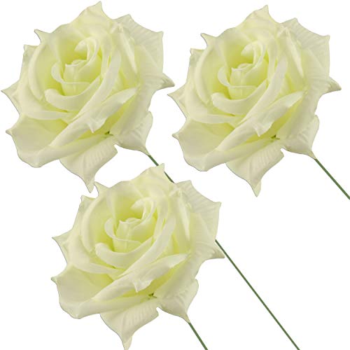 trendmarkt24 Seidenblumen Rose Creme 3 Stück ca. 27 cm x 7 cm Ø Kunstblumen Kunstrosen Dekoblumen von trendmarkt24