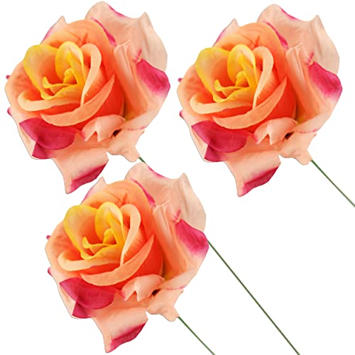 trendmarkt24 Seidenblumen Rose orange rosa 3 Stück ca. 27 cm x 7 cm Ø Kunstblumen Kunstrosen von trendmarkt24