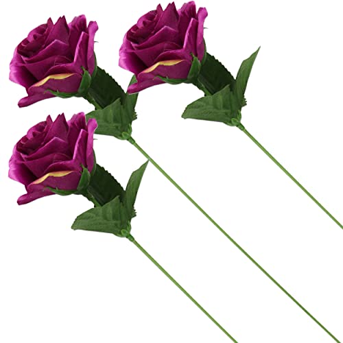 trendmarkt24 Seidenblumen Rose violett 3 Stück ca. 35 cm x 5 cm Ø Kunstblumen Kunstrosen Dekoblumen von trendmarkt24