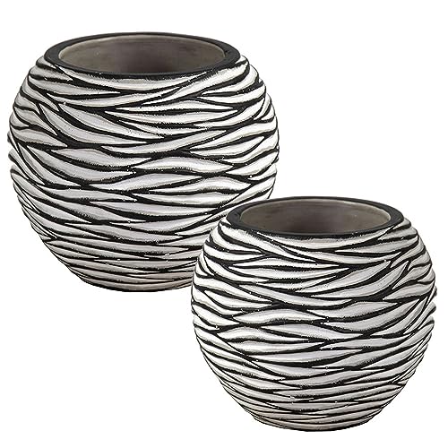 trendmarkt24 Zebra Blumentopf Set Übertopf 1x Ø 18 x 15 cm | 1 x Ø 15 x 12,5 cm Blumen Töpfe schwarz weiß von trendmarkt24