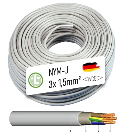 NYM-J 3x1,5 Stromkabel Deutsche Qualitätsware in Handwerkerqualität VDE Mantelleitung Feuchtraumkabel Installations Leitung Kabel Elektrokabel (10 Meter) von trendmile