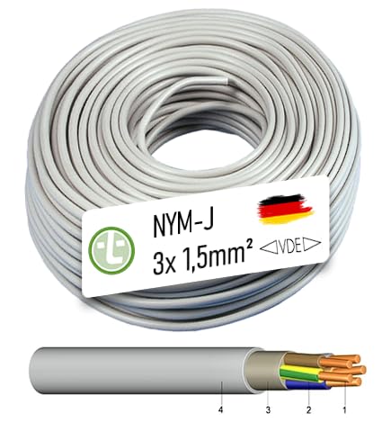 NYM-J 3x1,5 Stromkabel Deutsche Qualitätsware in Handwerkerqualität VDE Mantelleitung Feuchtraumkabel Installations Leitung Kabel Elektrokabel (15 Meter) von trendmile