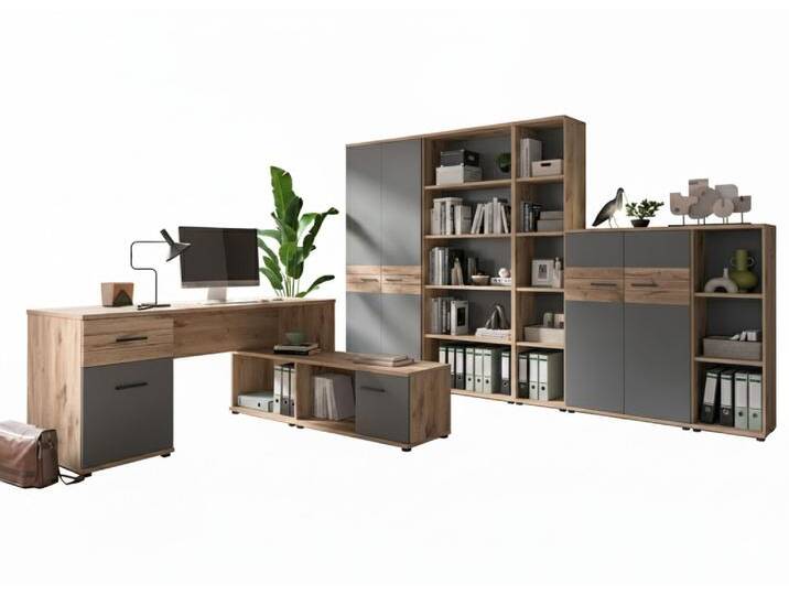 Büromöbel-Set MASON 6-teilig in Nox Eiche und Basalt grau Büromöbel-Set MASON 6-teilig in Nox Eiche und Basalt grau von trendmöbel24