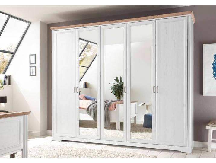 Kleiderschrank JASMIN 5 Türen mit Spiegel Pinie weiß Nachbildung Kleiderschrank JASMIN 5 Türen mit Spiegel Pinie weiß Nachbildung von trendmöbel24