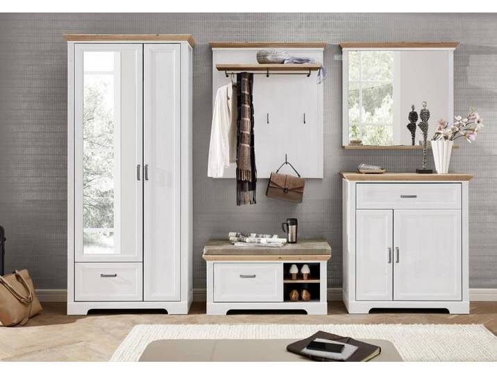 Komplett Garderobe JASMIN UH83 Pinie weiß 5-teilig mit Sitzbank von trendmöbel24