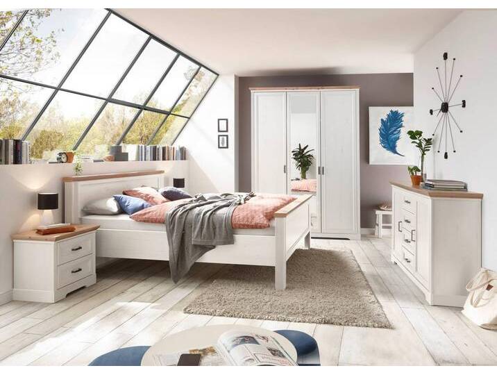 Schlafzimmer JASMIN 3-trg. Schrank und 140er Bett Pinie weiß Optik Schlafzimmer JASMIN 3-trg. Schrank und 140er Bett Pinie weiß Optik von trendmöbel24