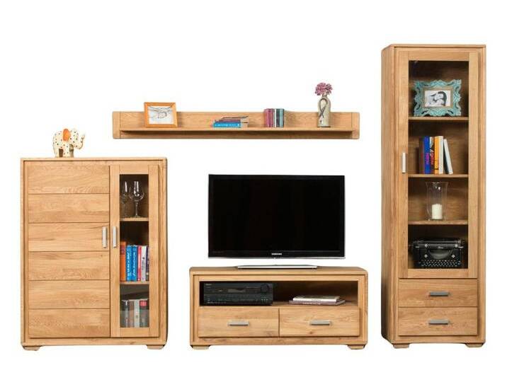 Wohnwand Basel Set IX Wildeiche Massivholz geölt 4-teilig von trendmöbel24