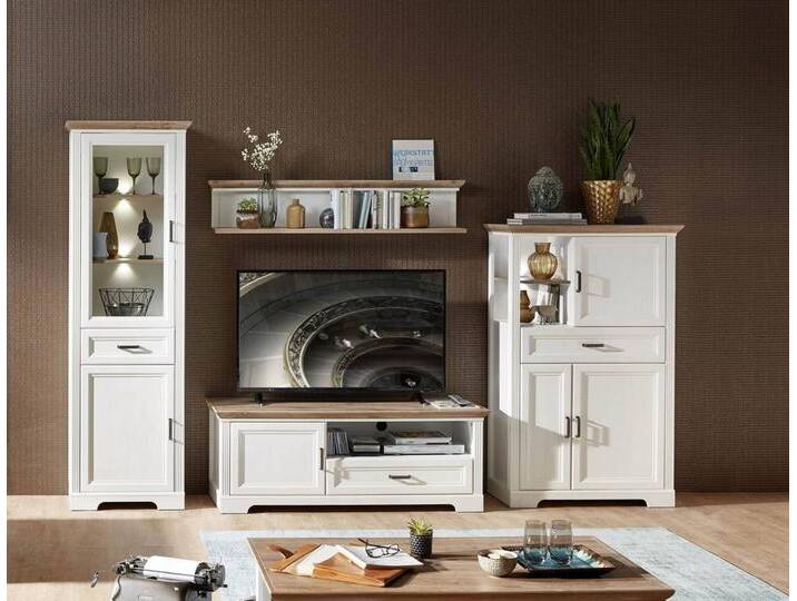 Wohnwand JASMIN UH80 Pinie weiß Nachbildung 4-teilig im Landhausstil Wohnwand JASMIN UH80 Pinie weiß Nachbildung 4-teilig im Landhausstil von trendmöbel24