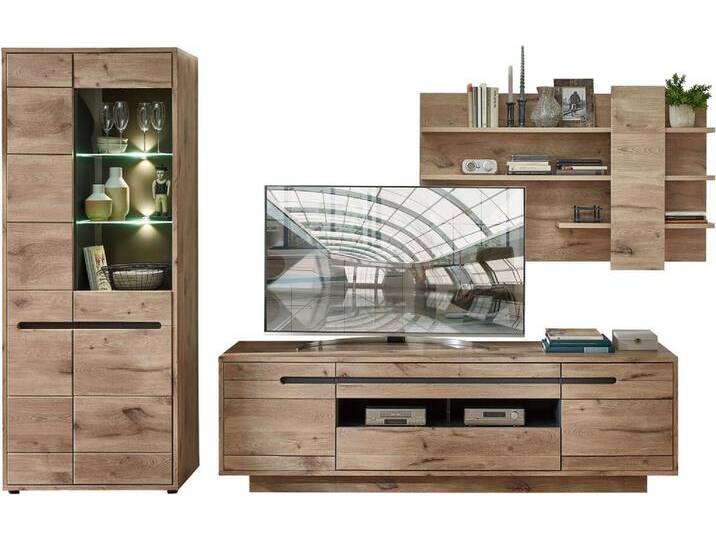 Wohnwand Wohnzimmerschrank BELLANO HH80 Viking Oak Nature mit LED von trendmöbel24