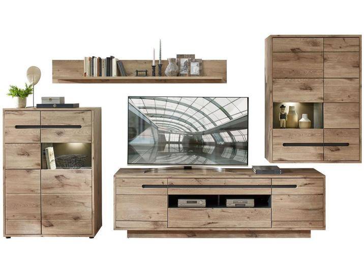 Wohnwand Wohnzimmerschrank BELLANO HH82 Viking Oak Nature mit LED von trendmöbel24