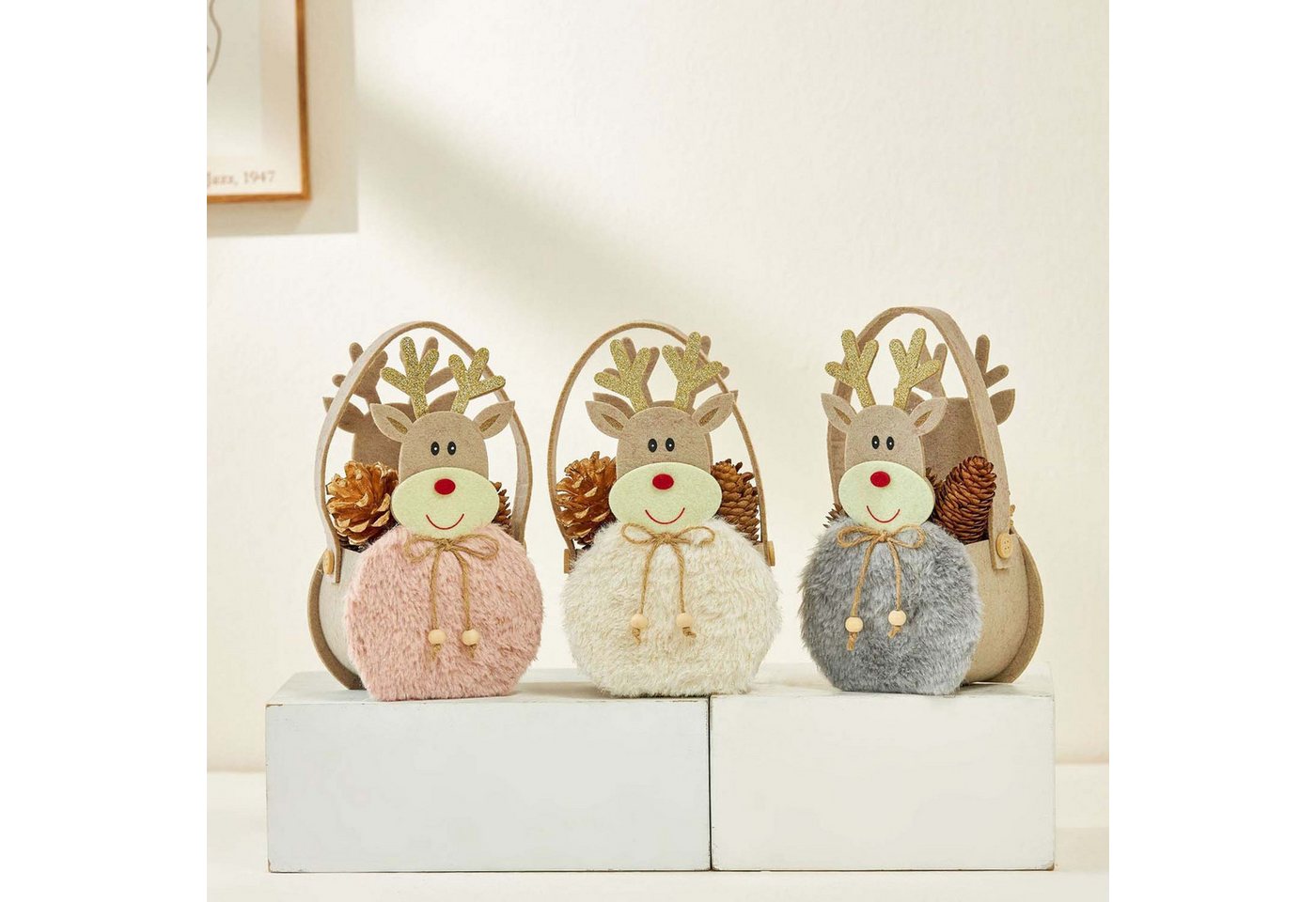 trends for living Dekohänger Weihnachten Elch alter Mann Plüsch Handtasche Weihnachten Geschenktüte (3 St) von trends for living