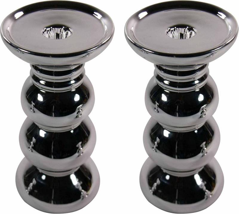 trends for living Kerzenständer Kerzständer Wohnzimmer 2er Set Tischdeko Stumpenkerzen und Spitzkerzen, Keramik Silber 12-20cm (20x9,5cm) von trends for living