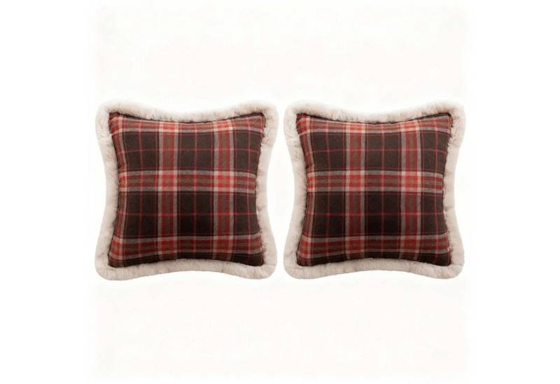 trends for living Kissenbezug 2 stu Weihnachtskaro-Kissenbezug Winter Plüschrand Kunstkaninchenfell von trends for living