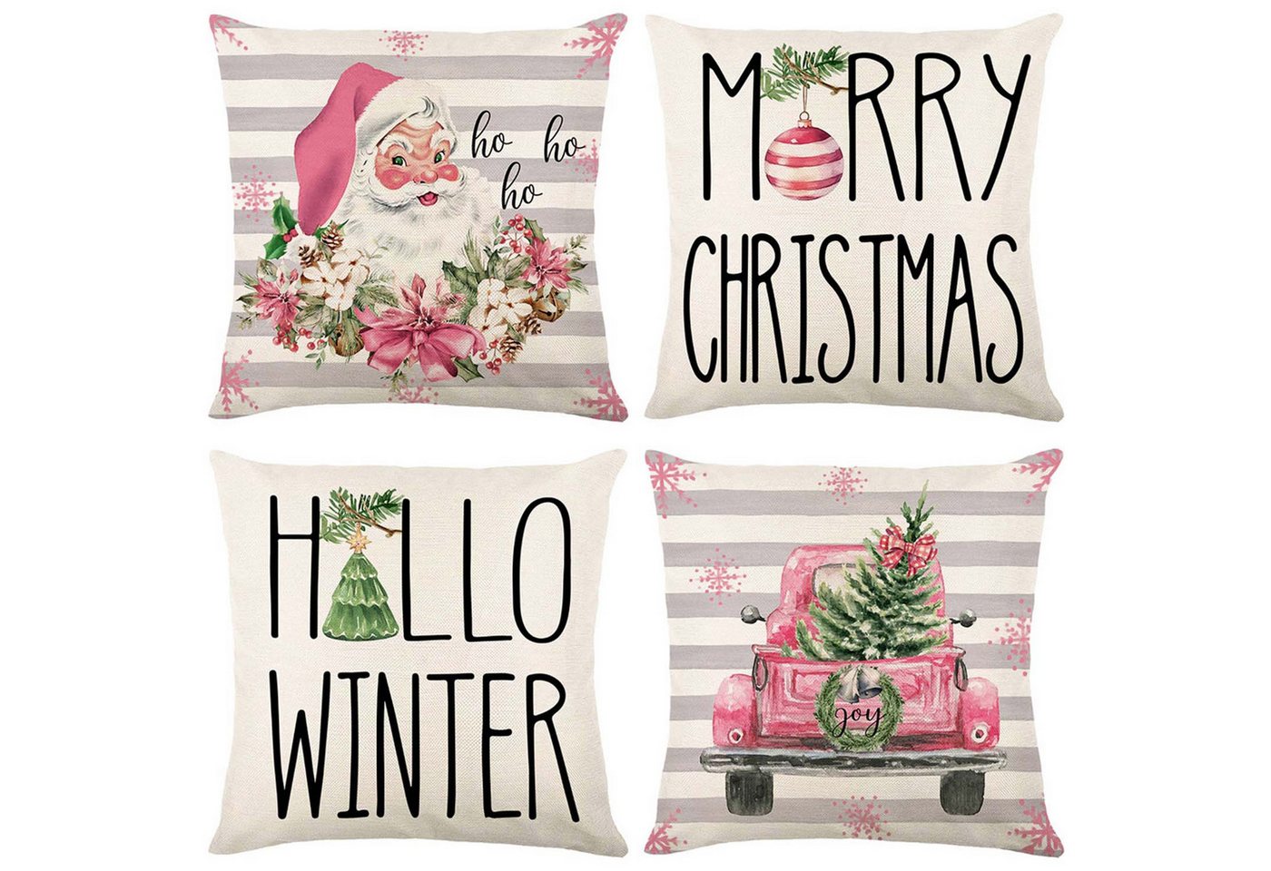 trends for living Kissenbezug 4 Stück Weihnachts-Kissenbezüge 45 x 45cm rosa Weihnachts-Kissenbezüge von trends for living