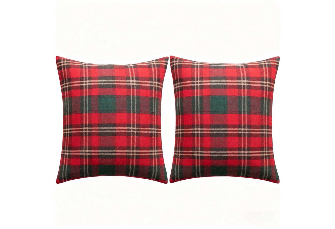 trends for living Kissenbezug Kissenbezüge 45x45 cm 2 Set roten und grünen Büffelkaro Überwurfkissen von trends for living