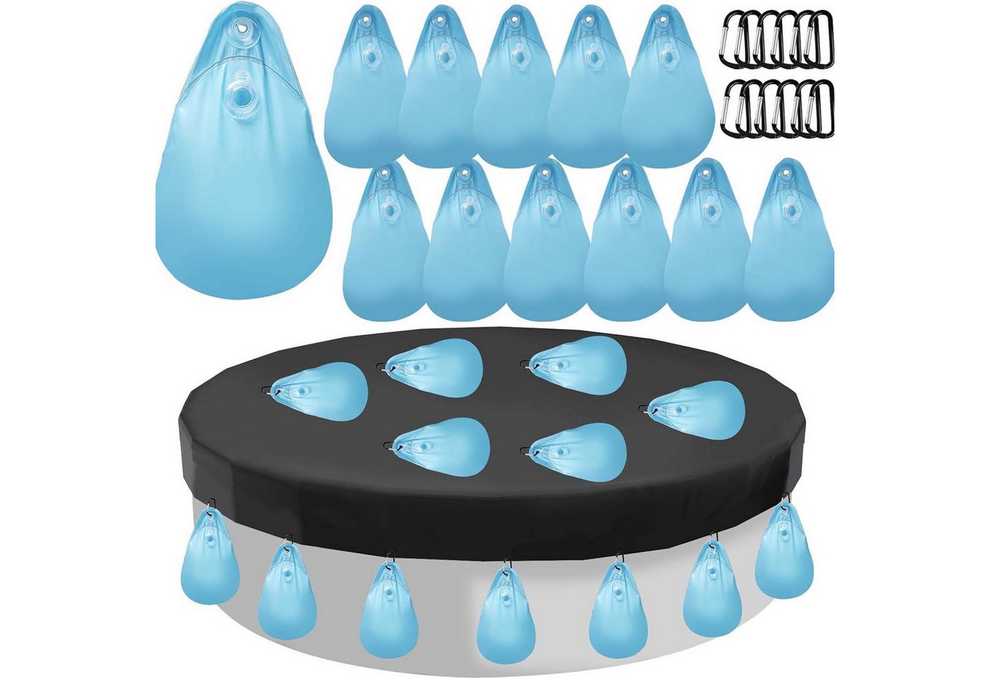trends for living Pool-Abdeckplane 12 Stück Poolabdeckungsgewichte Winterfrostschutz robuste mit Haken (12-St), Schwimmbadabdeckung Hängende Tasche abdeckung Winter Pool Abdeckplane von trends for living