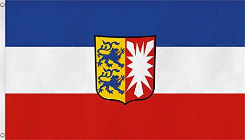 Flagge Schleswig-Holstein 90 x 150 cm Fahne mit 2 Ösen 100g/m² Stoffgewicht Hissflagge EXTREM REIßFEST,sehr robust, extra starke Messing-Ösen - mehrfach umlaufend genäht, ideal als Hissflagge Hissfahne für Innen/Außen, für Haus, Garten zur von trends4cents