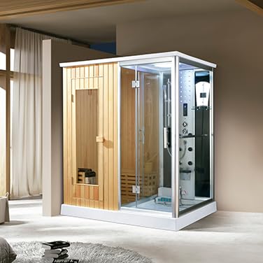 PureHaven finnische Sauna und Dampfdusche 170x120 cm mit Aluminiumrahmen komplettem Zubehör Tropenbrause Sitzfläche Radio Fußmassage Rückenmassage von trends4cents