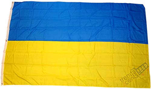 Top Qualität - Flagge Ukraine Fahne, 250 x 150 cm, EXTREM REIßFEST, Keine BILLIG-CHINAWARE, Stoffgewicht ca. 100 g/m², sehr robust, extra starke Messing-Ösen von trends4cents