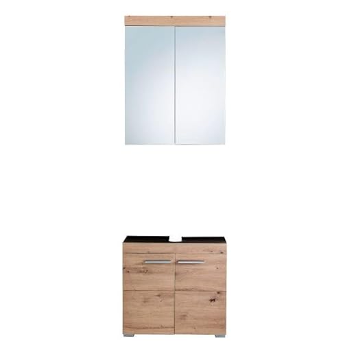 Badezimmer-Kombination in Asteiche Dekor Amanda 2-teiliges Set Waschbeckenunterschrank und Spiegelschrank von trendteam smart living