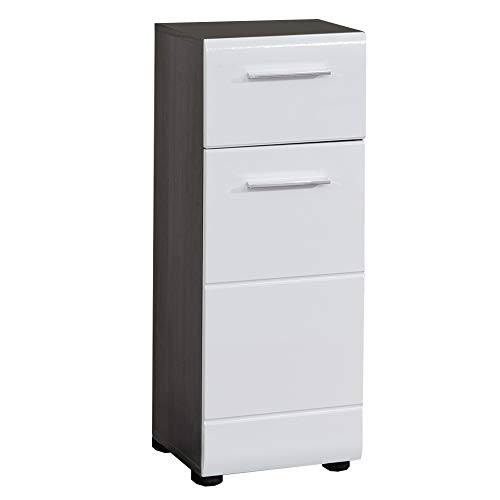 trendteam smart living - Badkommode Kommode Schrank - Badezimmer - Line - Aufbaumaß (BxHxT) 30 x 80 x 31 cm - Farbe Sardegna Rauchsilber mit Weiß Hochglanz - 189880203 von trendteam smart living