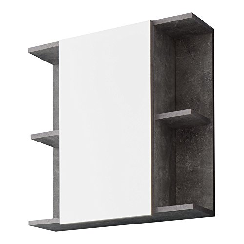trendteam smart living - Nano - Spiegelschrank - Beton/Weiß - Badezimmerspiegel modern mit 4 offenen Fächern - (BxHxT) 60 x 62 x 20 cm - 2 Einlegeböden - kratzfest von trendteam smart living