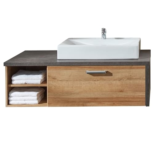 trendteam smart living - Waschbeckenunterschrank Unterschrank - Badezimmer - Bay - Aufbaumaß (BxHxT) 123 x 54 x 53 cm - Farbe Beton dunkel mit Eiche Riviera Honig - 169333228 von trendteam smart living