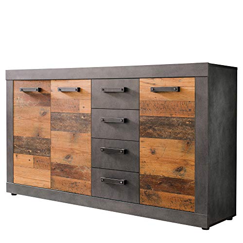 trendteam smart living - Indy - Kommode - Graphit Grau/Alteiche - 4 Schubladen, 4 Fächer - (BxHxT) 151 x 86 x 37 cm - Sideboard in rustikaler Optik von trendteam smart living