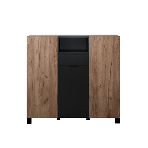 trendteam smart Living - Highboard Schrank - Wohnzimmer - Kendo - Aufbaumaß (BxHxT) 125 x 117 x 40 cm - Farbe Eiche Kraft Tabak mit Schwarz - 2119863E3 von trendteam smart living