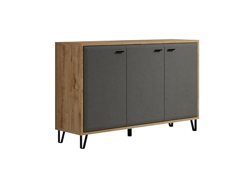 trendteam smart living - Sideboard Anrichte Kommode - Wohnzimmer - Blanshe - Aufbaumaß (BxHxT) 144 x 90 x 42 cm - Farbe Eiche Navarra mit Filz Dunkel Grau - 2122872C9 von trendteam smart living