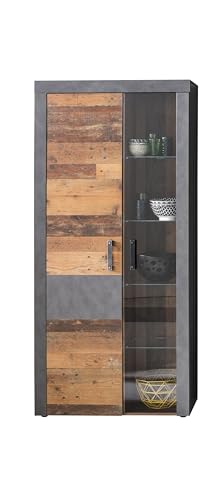 trendteam smart living - Highboard Schrank - Wohnzimmer - Indy - Aufbaumaß (BxHxT) 87 x 189 x 34 cm - Farbe Graphit Grau Matera mit Old Wood - 187913623 von trendteam smart living