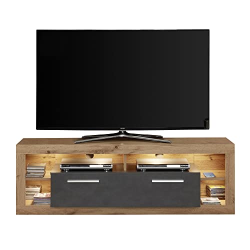 trendteam smart living - TV-Lowboard Fernsehschrank Fernsehtisch klein - Wohnen - Rock - Aufbaumaß (BxHxT) 150 x 48 x 44 cm - Farbe Wotan Eiche mit Matera - 182685048 von trendteam smart living