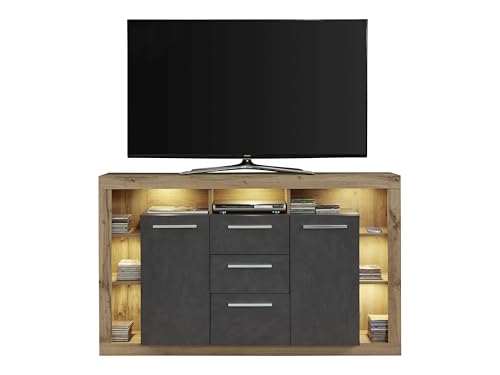 trendteam smart living - Sideboard Schrank Wohnzimmerschrank klein - Wohnen - Rock - Aufbaumaß (BxHxT) 150 x 90 x 40 cm - Farbe Wotan Eiche mit Matera - 182687048 von trendteam smart living