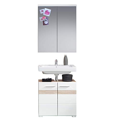 trendteam smart living - 2-teilige Badkombination Badmöbel - Badezimmer - Set One - Aufbaumaß (BxHxT) 60 x 172 x 34 cm - Farbe Weiß Hochglanz mit Eiche San Remo Hell - 133692596 von trendteam smart living