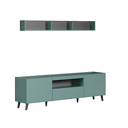 trendteam smart living - Lowboard mit Wandregal 2-teilige Set Kombination - Wohnzimmer - Melton - Aufbaumaß (BxHxT) 181 x 175 x 42 cm - Farbe Dusk Blue mit Anthrazit - 221032631 von trendteam smart living