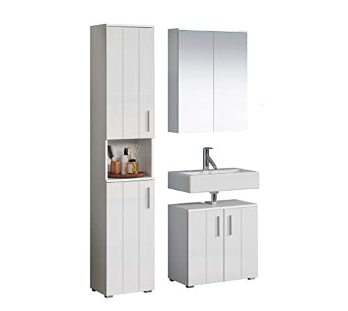 trendteam smart living - 3-teilige Badezimmerkombination Badmöbel - Badezimmer - Wons - Aufbaumaß (BxHxT) 112 x 192 x 32 cm - Farbe Weiß Hochglanz - 220790301 von trendteam smart living